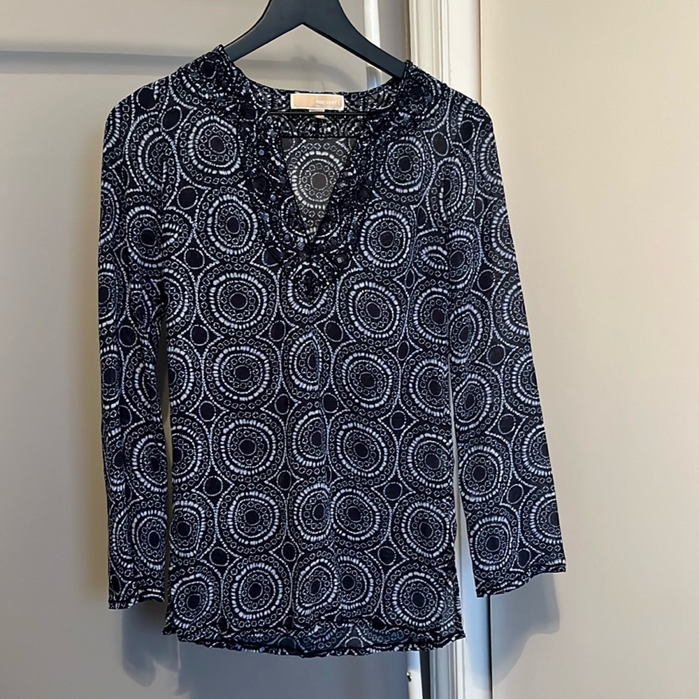 Michael Kors blue printed long sleeve shirt
